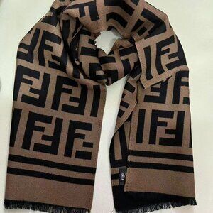 Fendi Black/Brown Logo Scarf with Box - Size: One Size